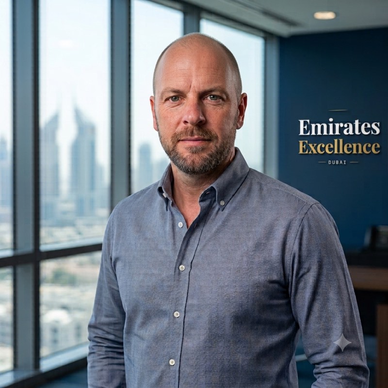 Stefano Schwab, fondatore di Emirates Excellence, nell'ufficio di Business Bay a Dubai